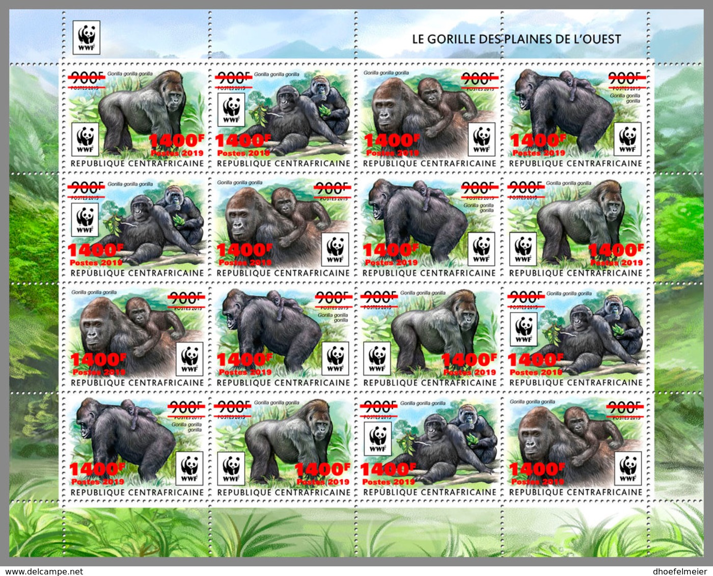 CENTRALAFRICA 2019 MNH WWF Overprint Gorillas RED FOIL M/S II - OFFICIAL ISSUE - DH1935 - Gorillas