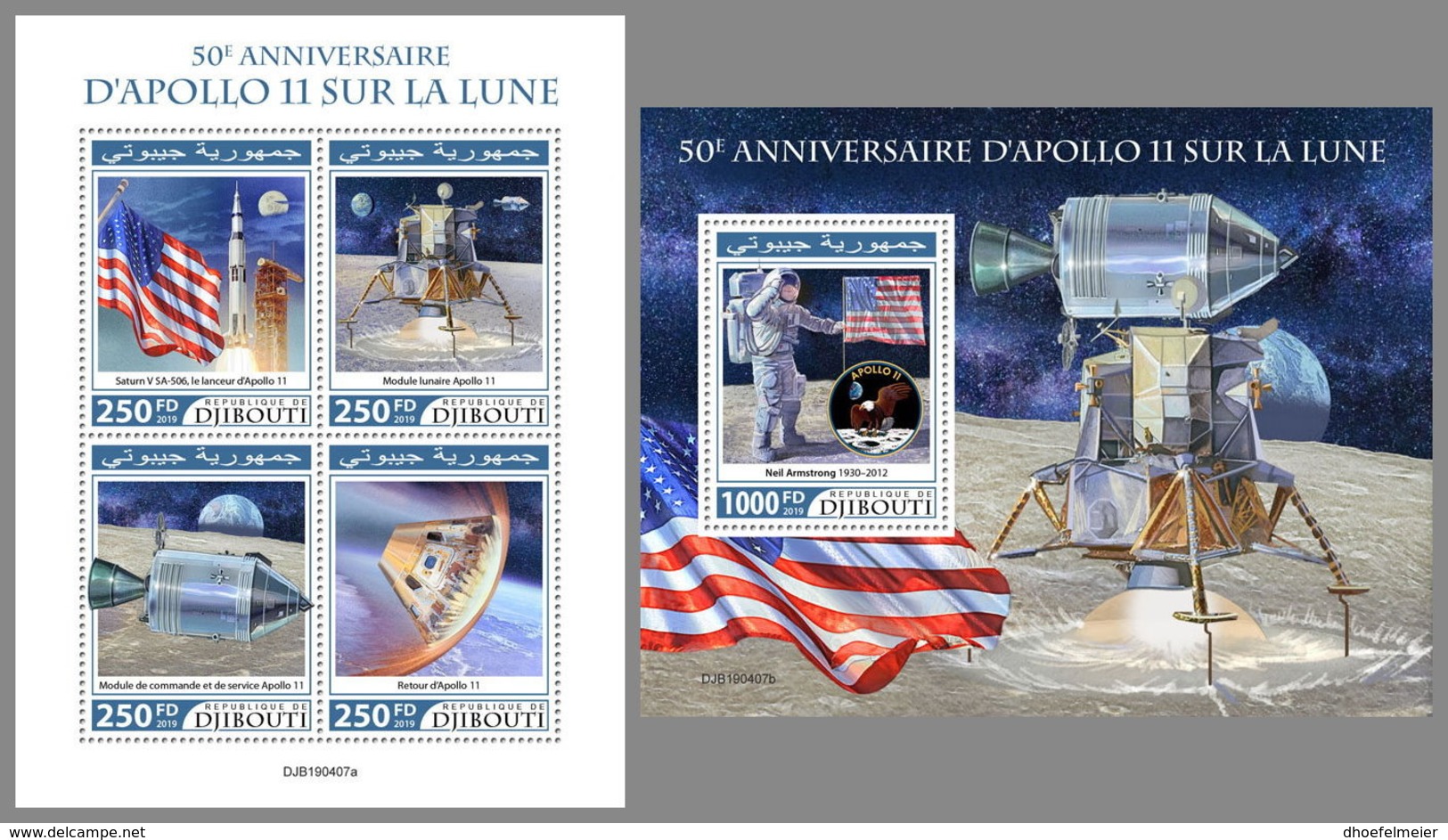 DJIBOUTI 2019 MNH Apollo 11 Landing On Moon Space Raumfahrt Espace M/S+S/S - OFFICIAL ISSUE - DH1935 - Africa