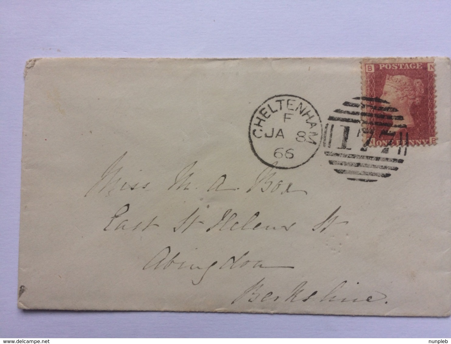 GB Victoria 1866 Cover Cheltenham To Abingdonwith Additional Whincombe Postmark With 1d Red Plate 93 - Briefe U. Dokumente