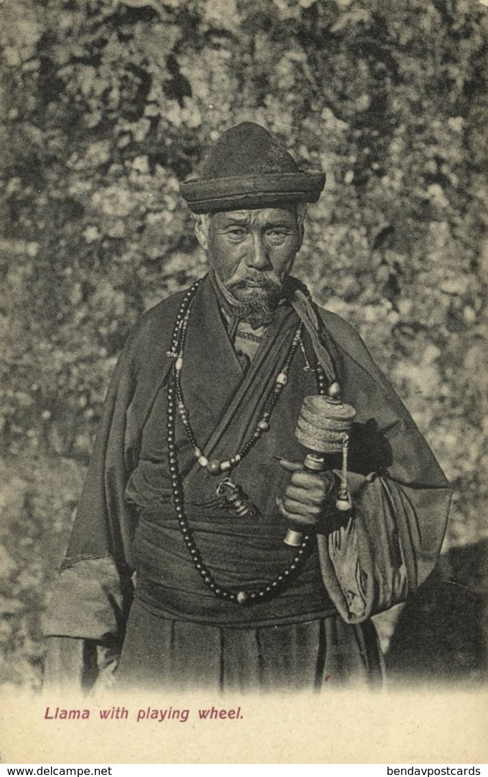 Tibet Thibet, Lama Priest With Prayer Wheel (1910s) Postcard - Tíbet