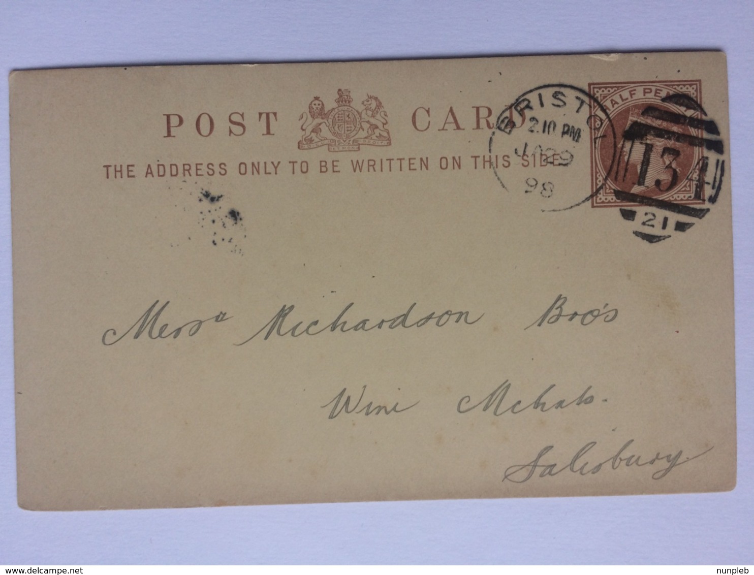 GB Victoria 1898 Postcard Bristol Duplex To Salisbury - `J. Schweppes` - Briefe U. Dokumente