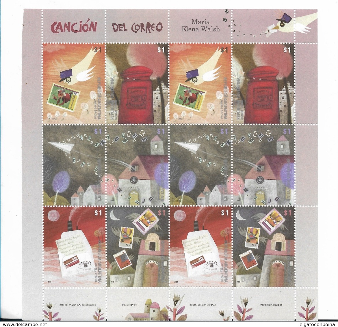 ARGENTINA 2008,CHRISTMAS, TALES AND SONGS, NOEL, CONTES ET CHANTS, MINIATURE SHEET 12 VALUES 2 SETS OF 6 - Neufs