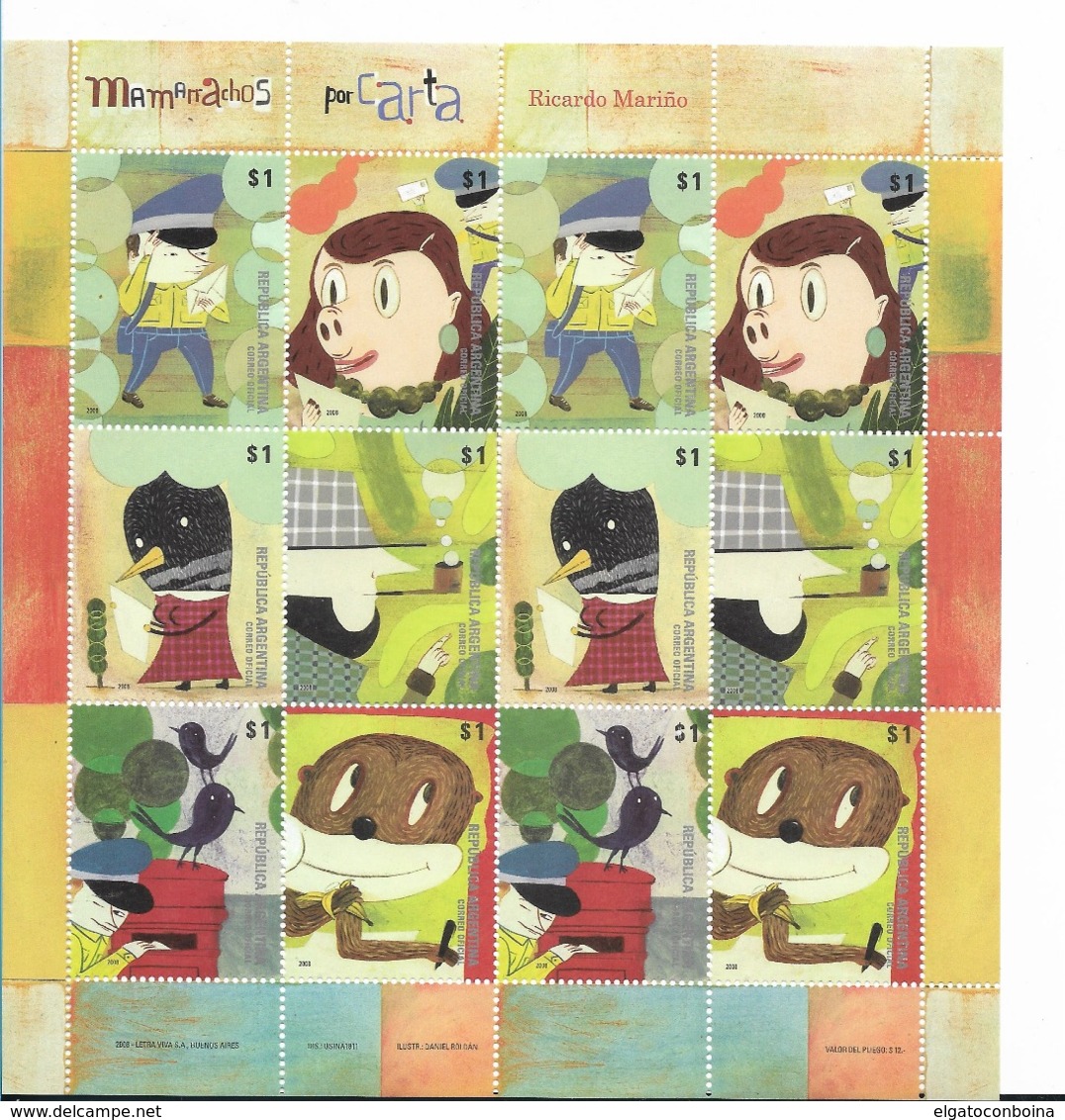 ARGENTINA 2008,CHRISTMAS, TALES AND SONGS, NOEL, CONTES ET CHANTS, MINIATURE SHEET 12 VALUES 2 SETS OF 6 - Unused Stamps