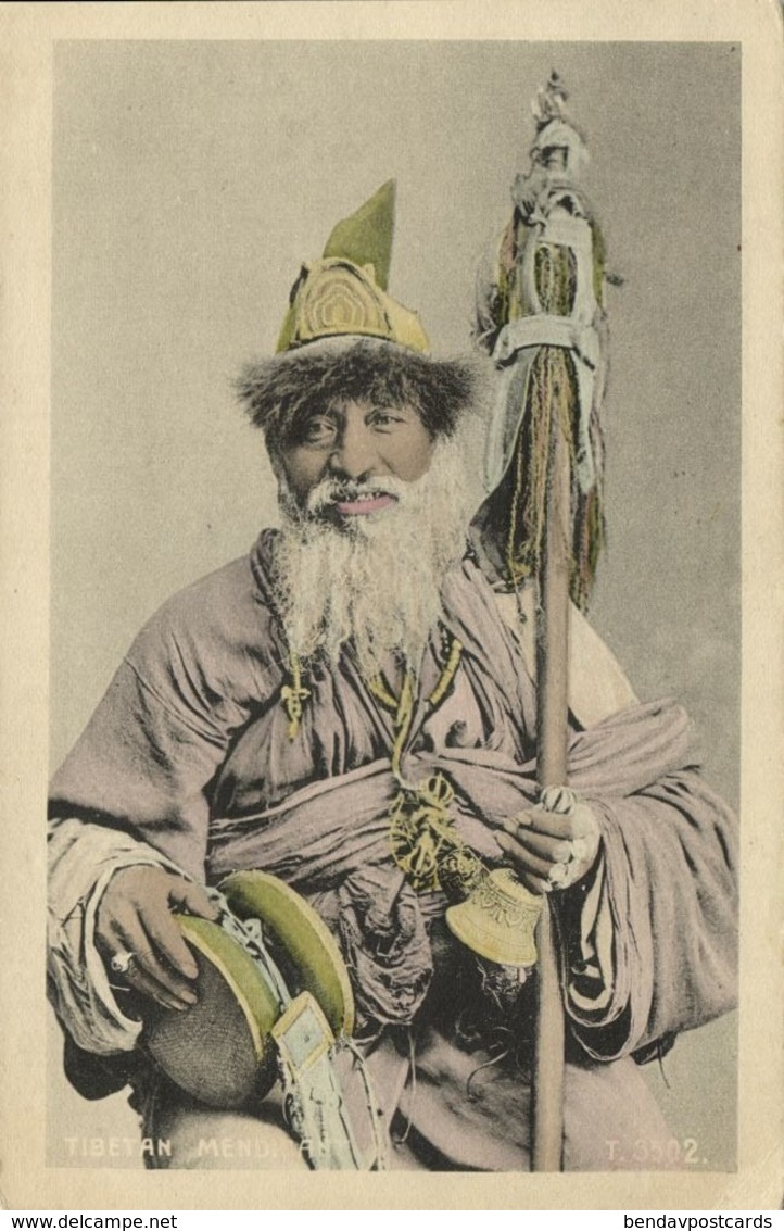 Tibet Thibet, Tibetan Mendicant, Lama With Instruments (1920s) Postcard - Tibet