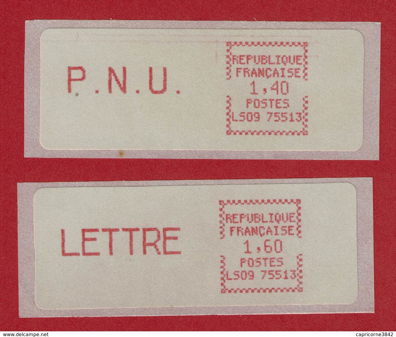 2 Vignettes D'affranchissement PNU Et LETTRE Machine LS09-75513 - 1981-84 Types « LS » & « LSA » (prototypes)