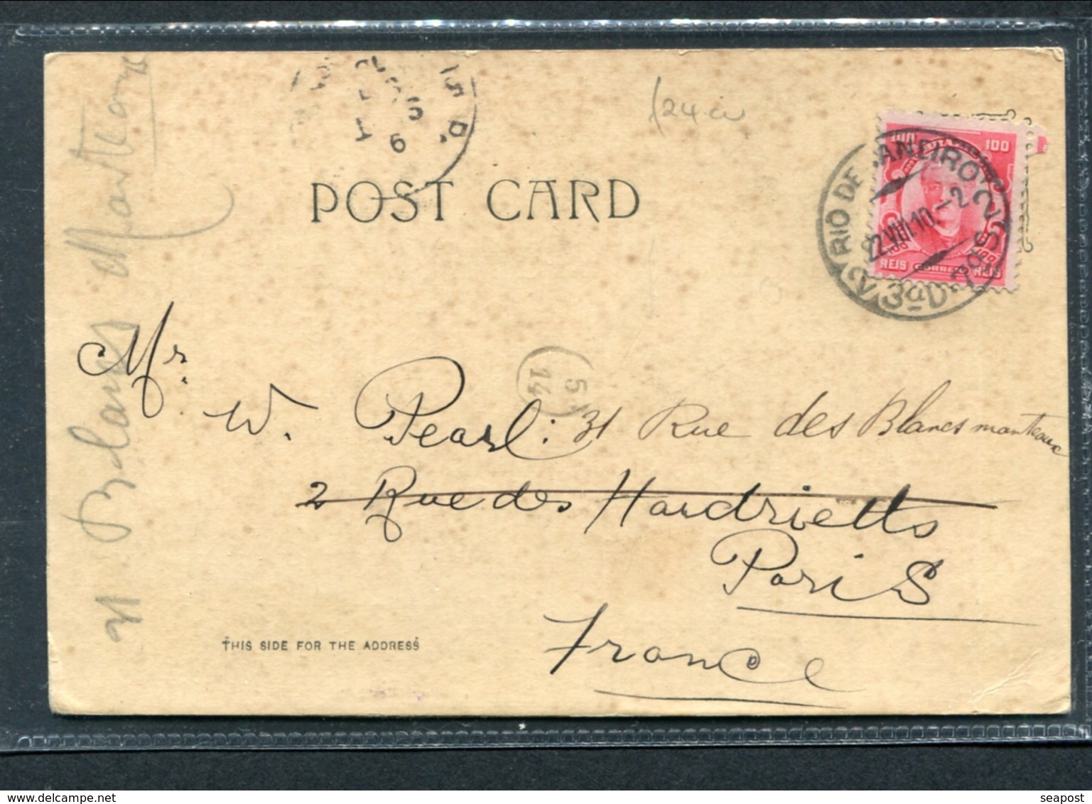 1910 POSTED BAHIA TO PARIS -- LAMPORT & HOLT LINE "TENNYSON" - Paquebots