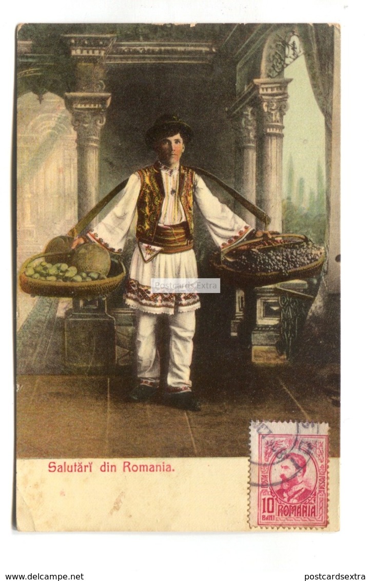 Salutari Din Romania - Street Vendor, Vânzător De Stradă - Postcard From 1908 - Romania