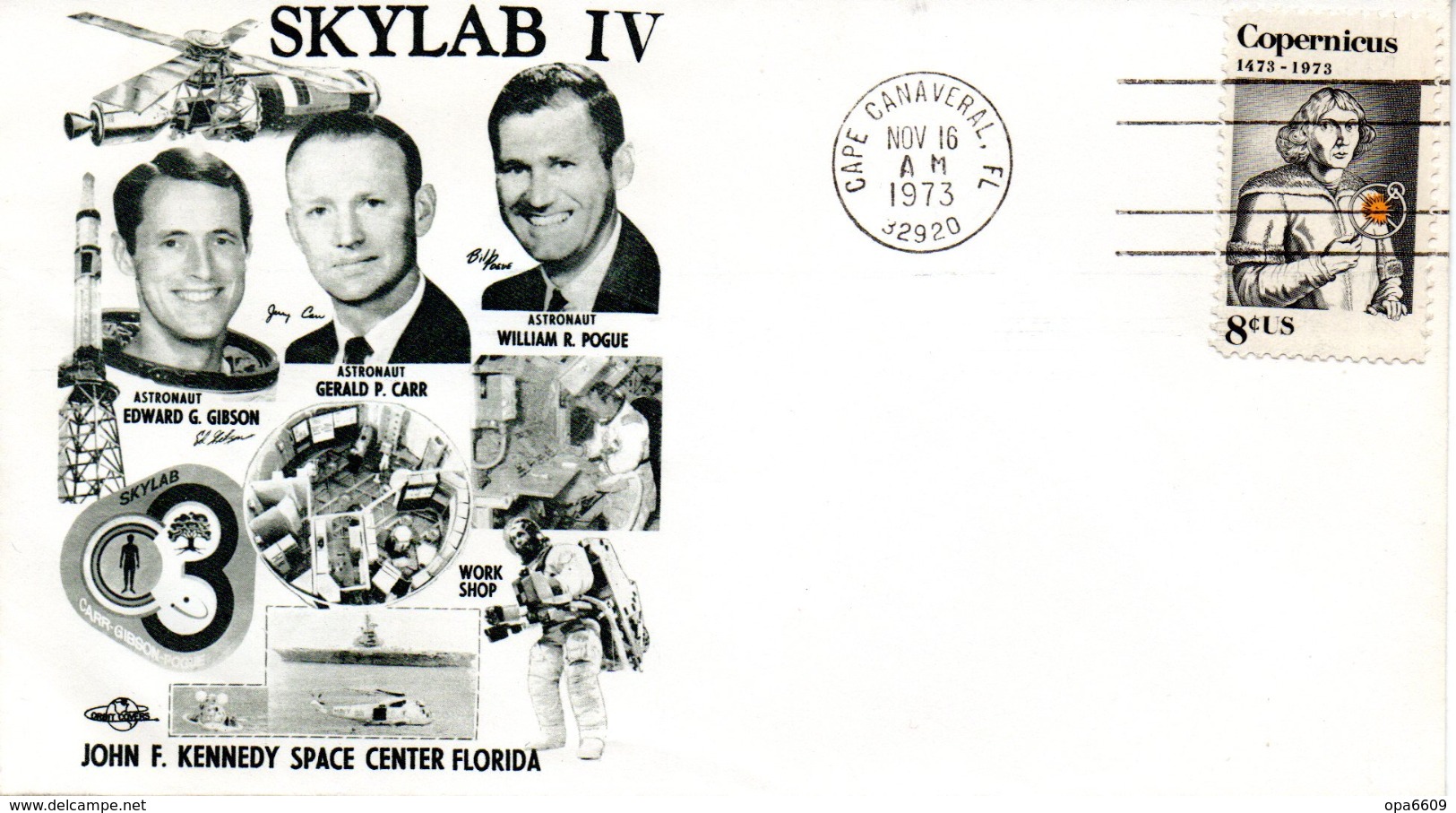 (BuB1) USA, Sonderumschlag "SKYLAB IV" EF USA Mi 1095 "Kopernikus" NOV 16 AM 1973 CAPE CANAVERAL - Lettres & Documents