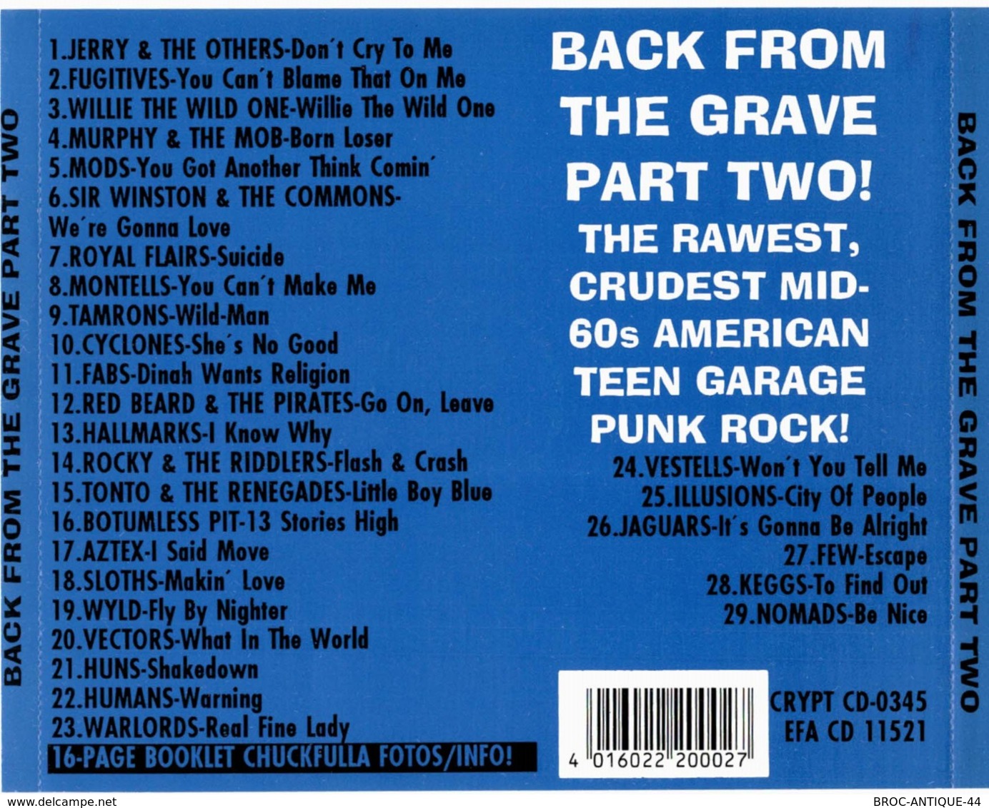 CD N°191 - BACK FROM THE GRAVE VOL. 2 - COMPILATION ROCK GARAGE PUNK - Punk