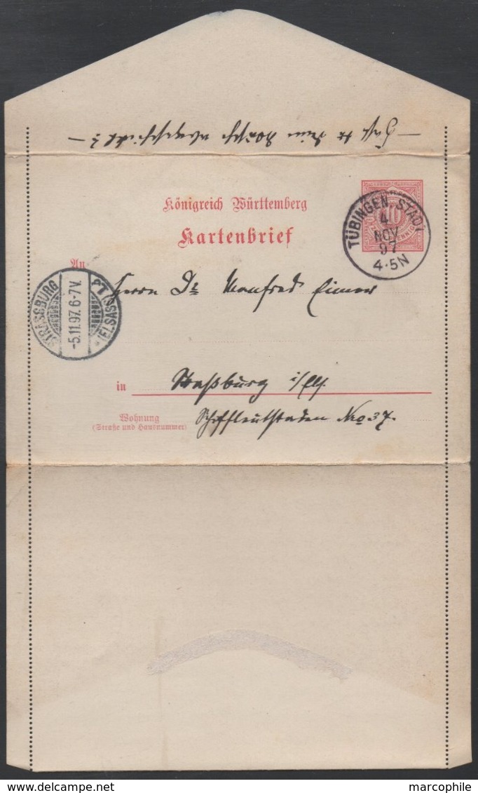 TÜBINGEN / 1897 KARTENBRIEF NACH STRASSBURG (ELSASS) (ref LE271) - Sonstige & Ohne Zuordnung