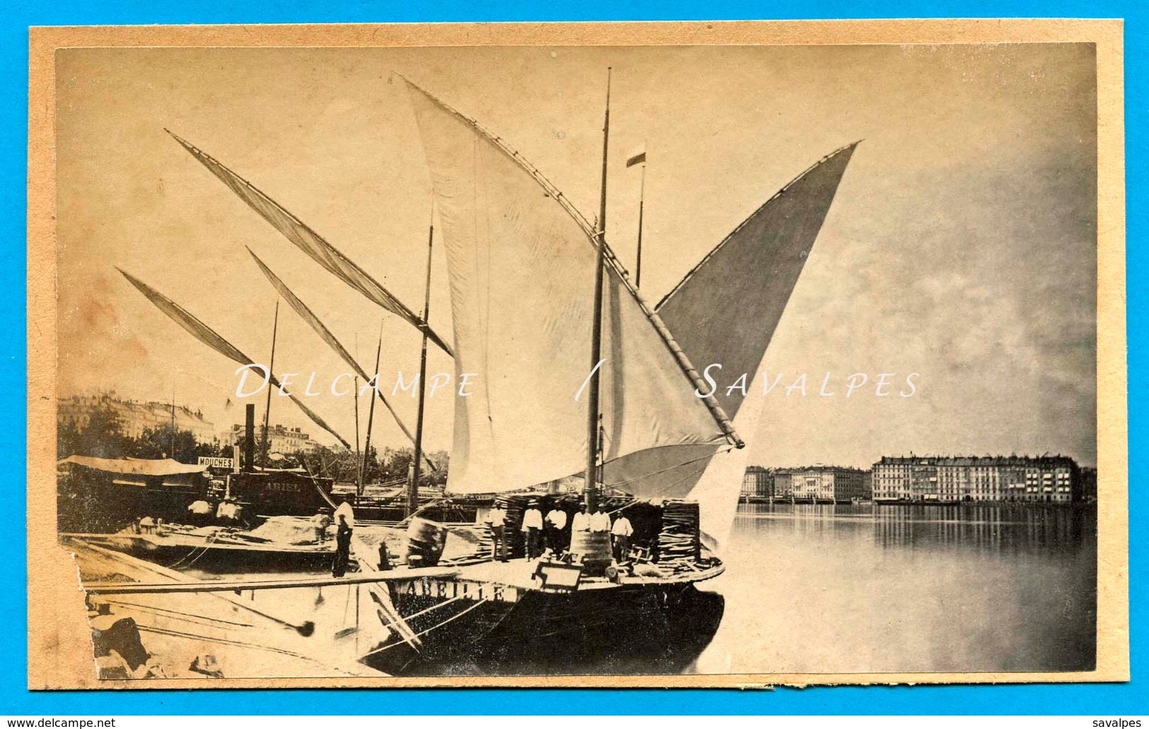 Suisse Lac Léman * Genève, Barque L’« Abeille », Chargement Bois - Photo Albumine 1875 - Voir Scans - Anciennes (Av. 1900)