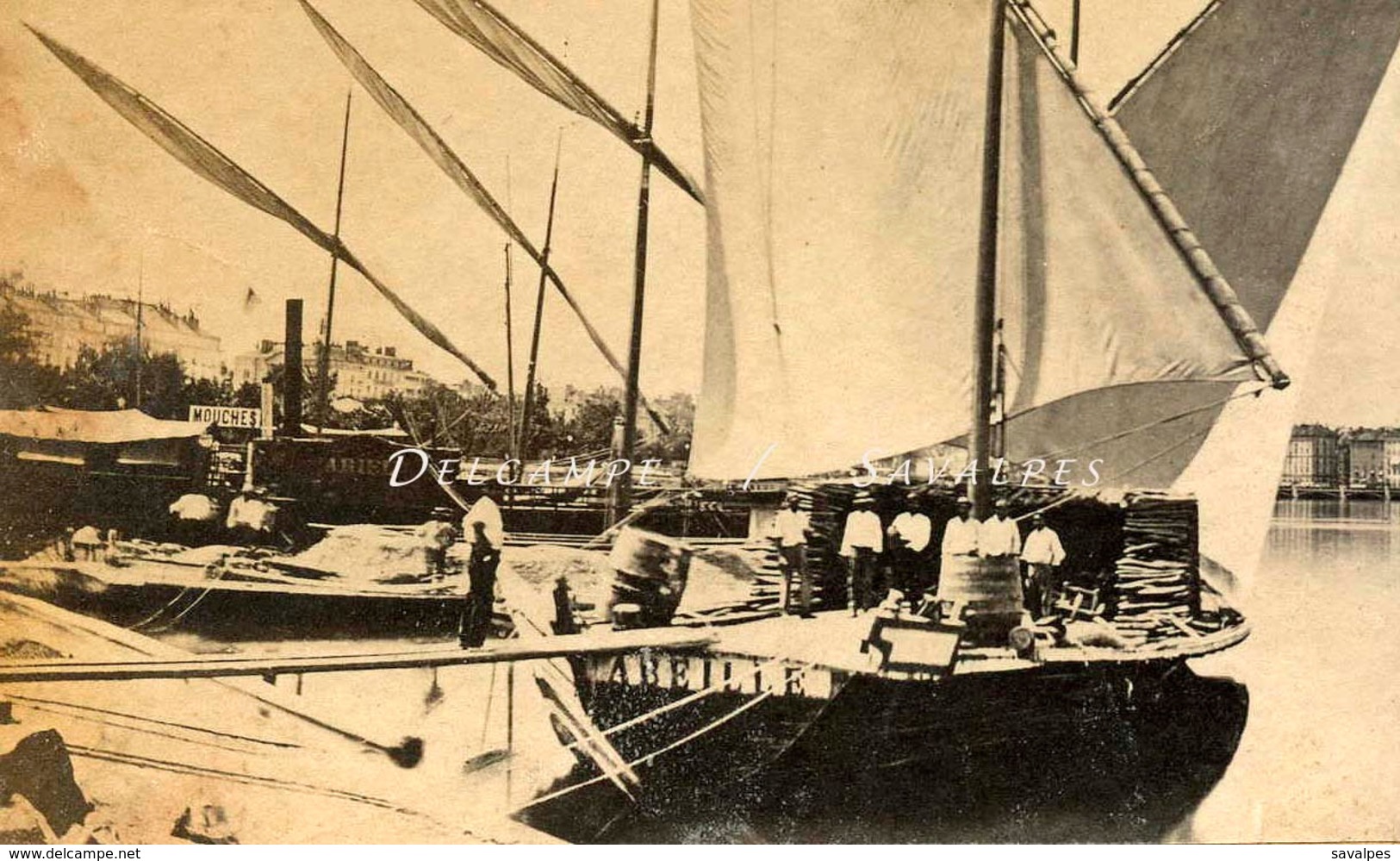 Suisse Lac Léman * Genève, Barque L’« Abeille », Chargement Bois - Photo Albumine 1875 - Voir Scans - Anciennes (Av. 1900)