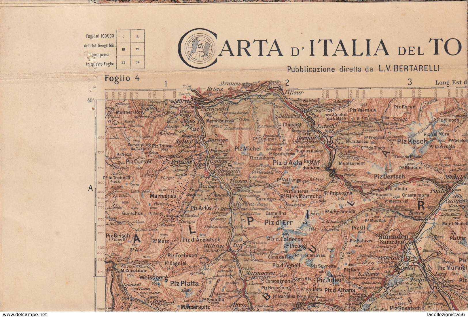 9495-CARTA D'ITALIA DEL TOURING CLUB ITALIANO-BERGAMO-1934 - Carte Geographique