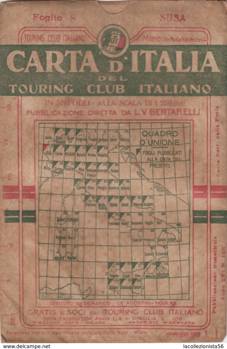 9496-CARTA D'ITALIA DEL TOURING CLUB ITALIANO-SUSA-1937 - Carte Geographique