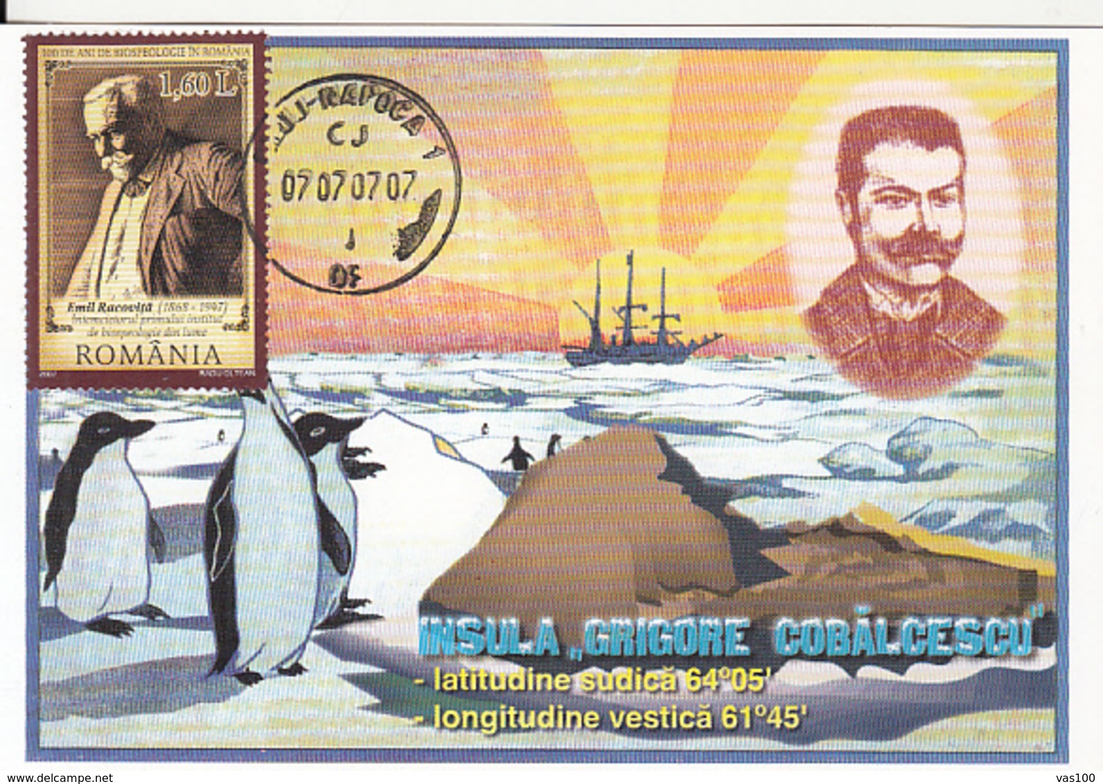 SOUTH POLE, COBALCESCU ISLAND, SHIP, PENGUIN, ANTARCTIC EXPEDITION, CM, MAXICARD, CARTES MAXIMUM, 2007, ROMANIA - Antarctische Expedities