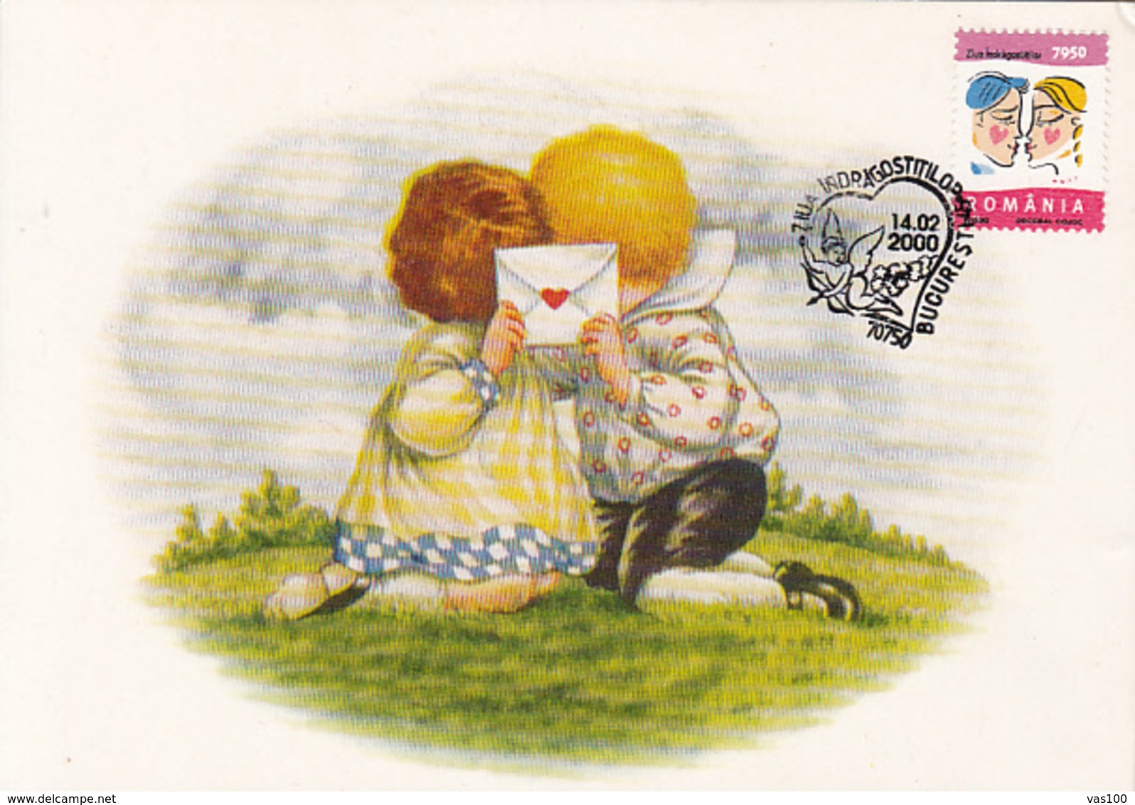 CELEBRATIONS, VALENTINE'S DAY, COUPLE KISSING, CUPID, CM, MAXICARD, CARTES MAXIMUM, 2000, ROMANIA - Other & Unclassified