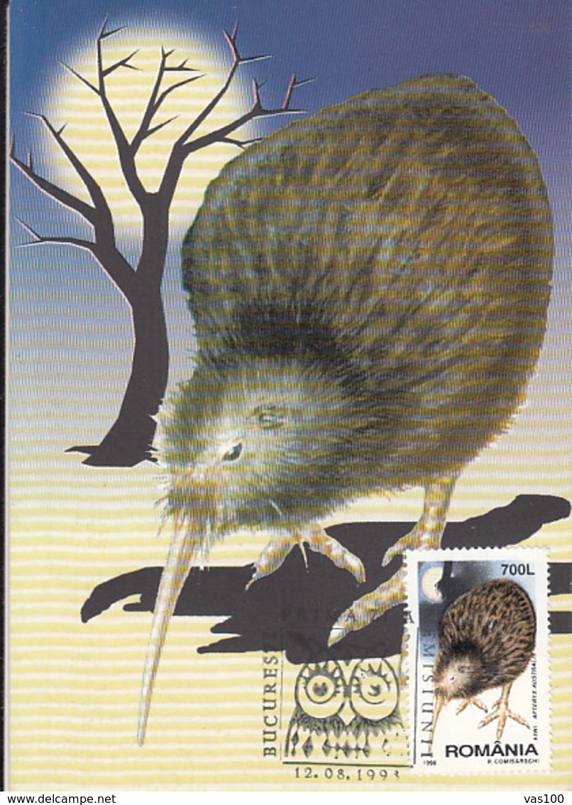 BIRDS, KIWI, CM, MAXICARD, CARTES MAXIMUM, OBLIT FDC, 1998, ROMANIA - Kiwis