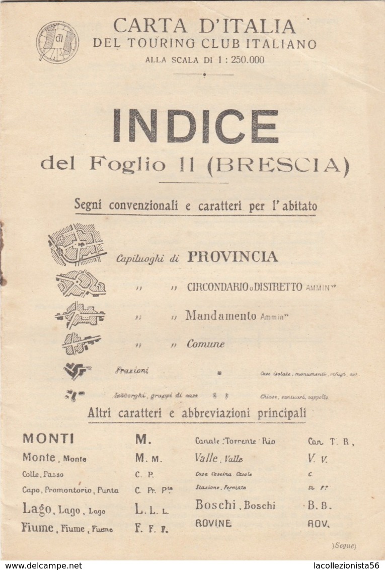 9497-CARTA D'ITALIA DEL TOURING CLUB ITALIANO-BRESCIA-1934 - Mapas Geográficas