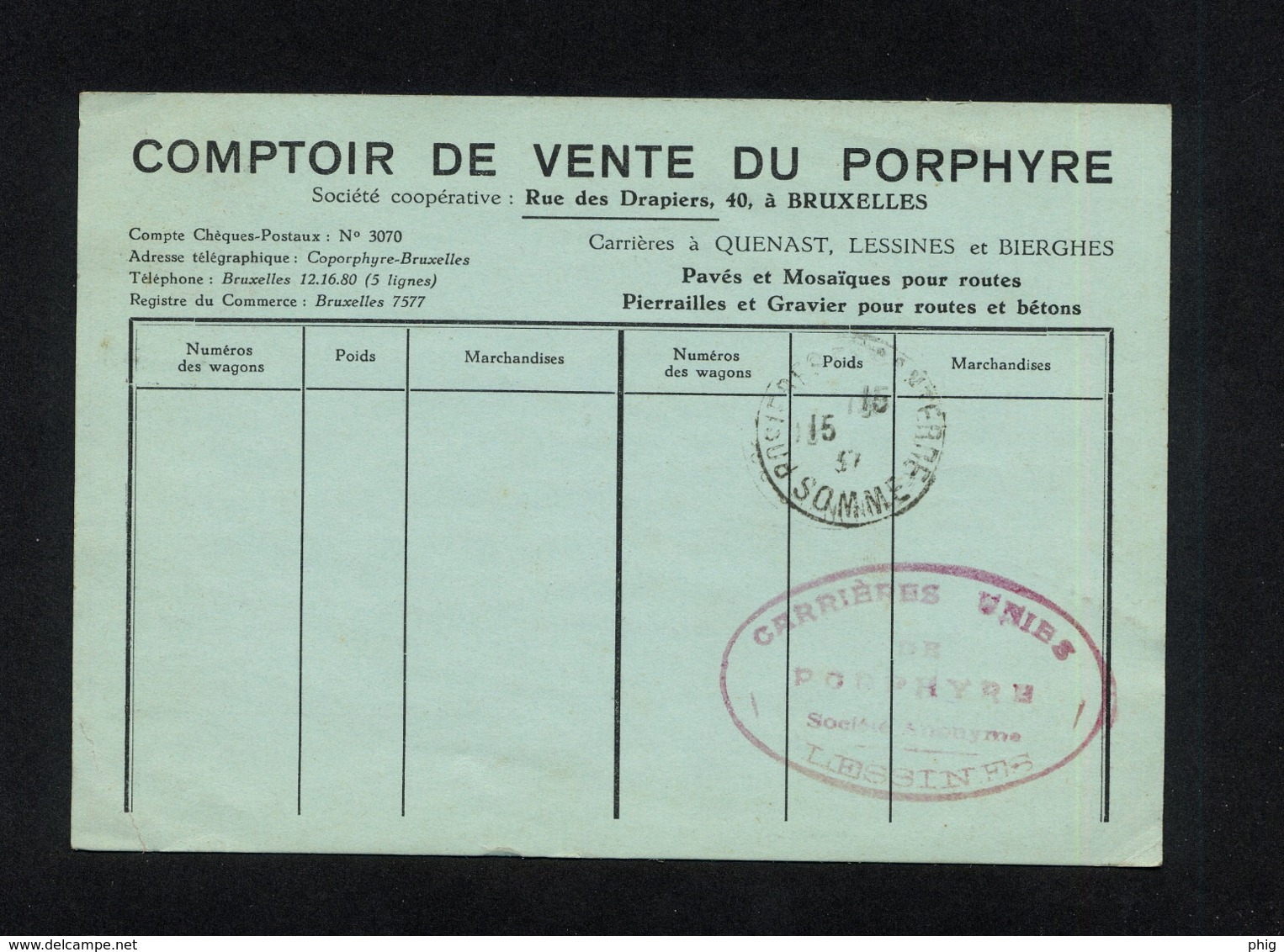 " CARTE POSTALE COMMERCIALE POUR EXPEDITION DE LESSINES (BELGIQUE) VERS GUILLAUCOURT (FRANCE) " CACHET POSTAL 14/12/1937 - Autres & Non Classés