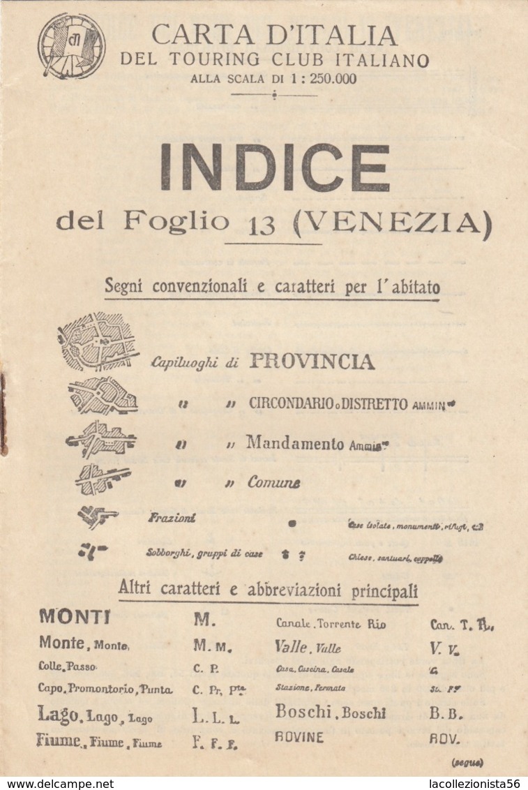 9499-CARTA D'ITALIA DEL TOURING CLUB ITALIANO-VENEZIA-1934 - Carte Geographique