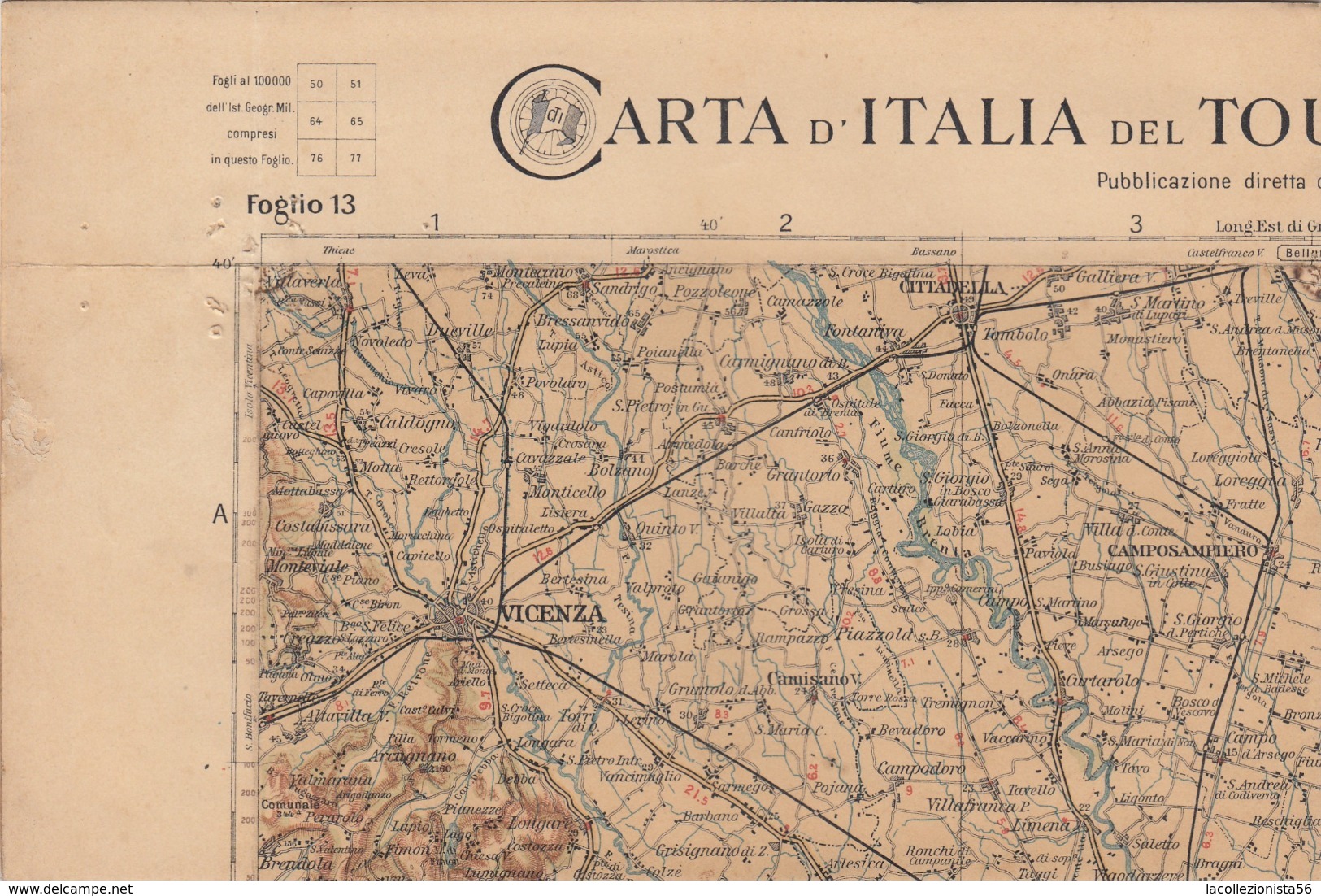 9499-CARTA D'ITALIA DEL TOURING CLUB ITALIANO-VENEZIA-1934 - Carte Geographique