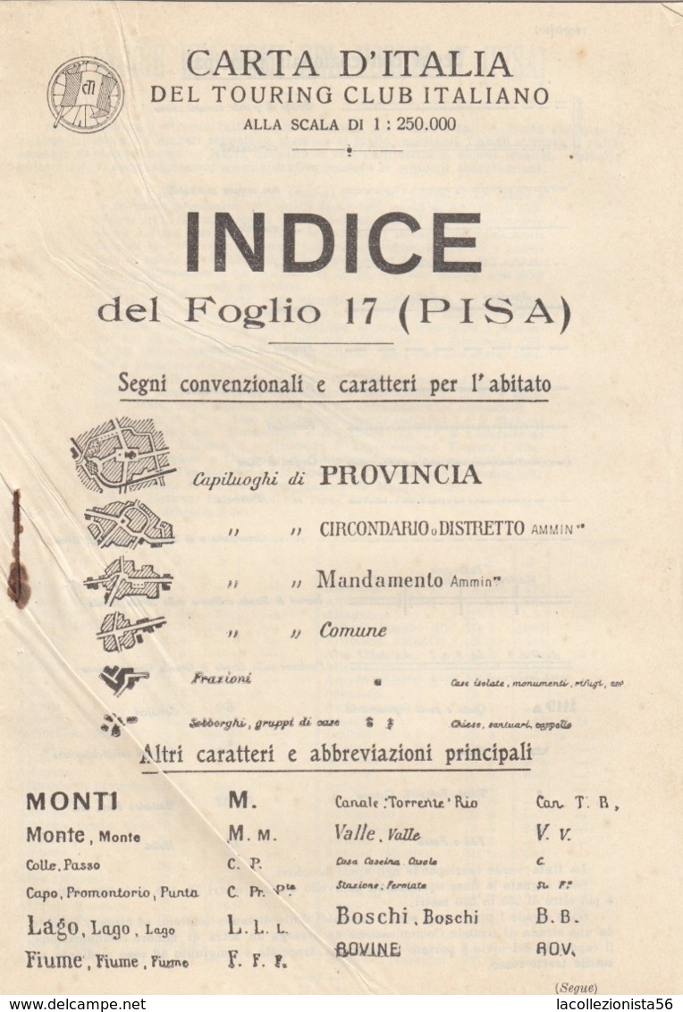 9500-CARTA D'ITALIA DEL TOURING CLUB ITALIANO-PISA-1934 - Geographische Kaarten