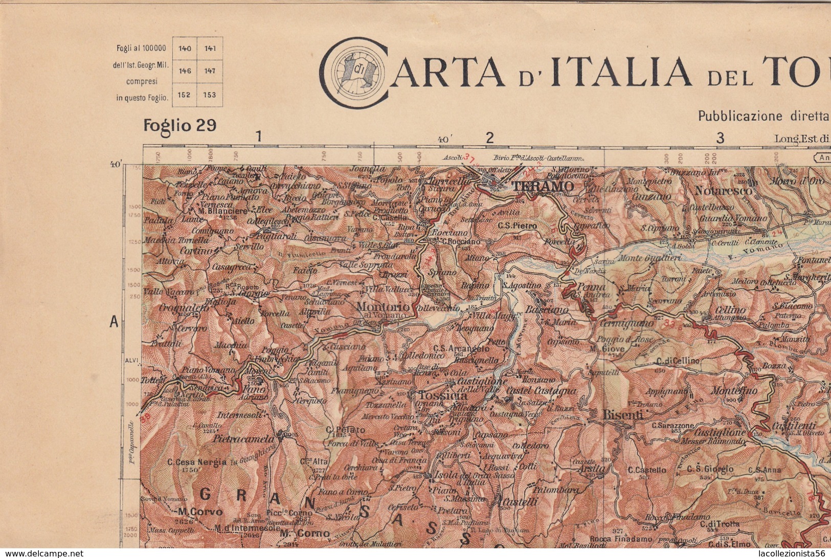 9501-CARTA D'ITALIA DEL TOURING CLUB ITALIANO-CHIETI-1934 - Carte Geographique