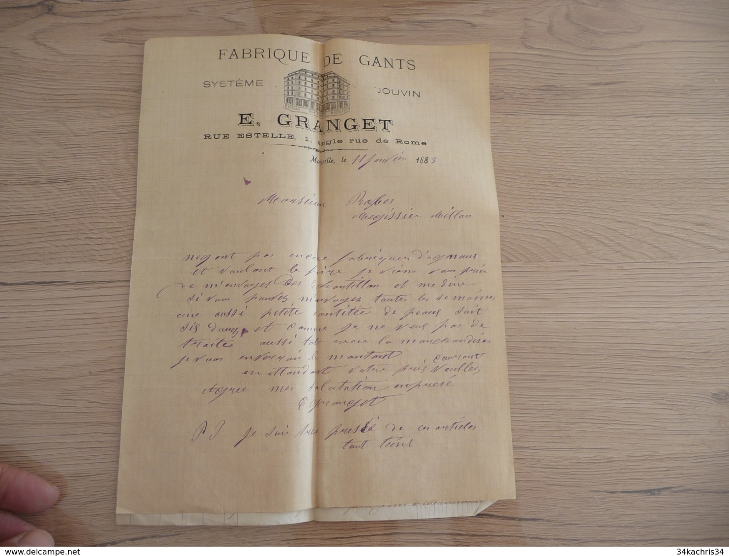 Facture Agriculture Fabrique De Gants E. Granget Marseille 1883 Système Jouvin - Old Professions