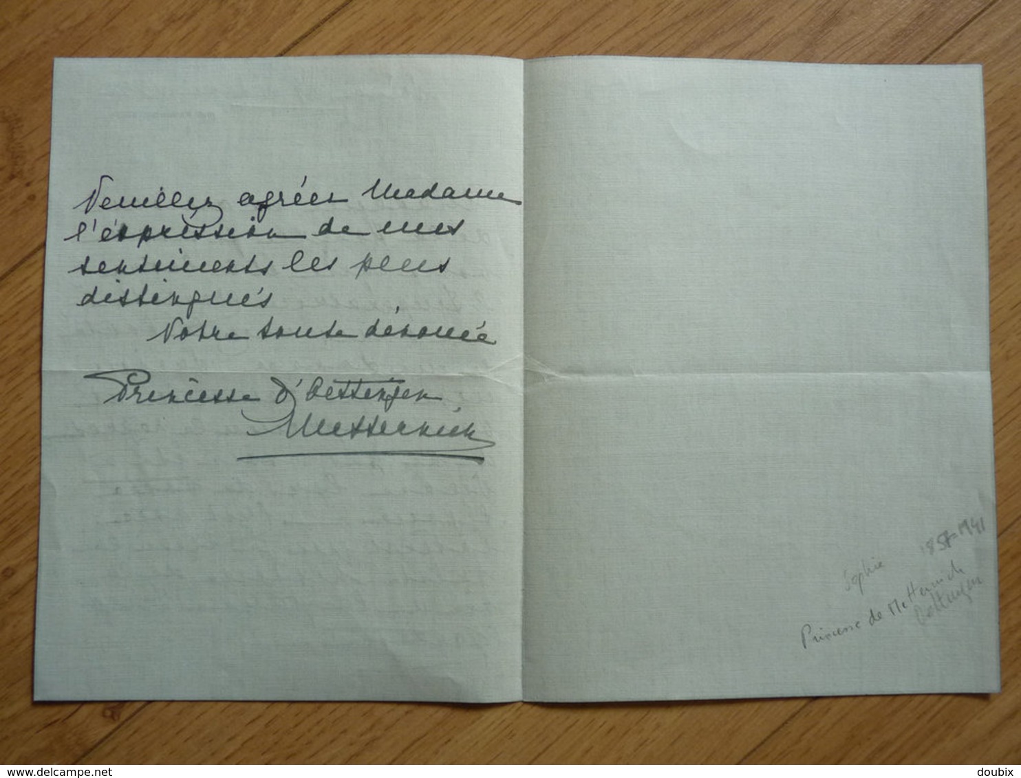 PRINCESSE Sophie METTERNICH OETTINGEN (1857-1941) Petite Fille PRINCE KLEMENS Von METTERNICH - Autographe - Otros & Sin Clasificación