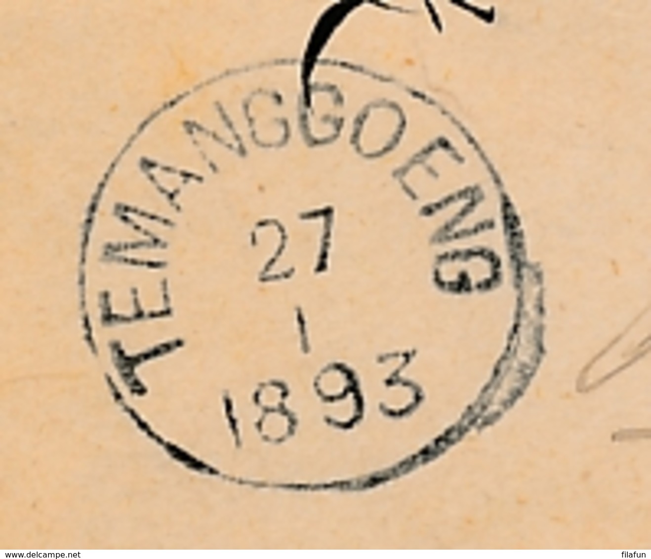 Nederlands Indië - 1893 - 10 Cent Willem III, Envelop G6 Van Rond- En Puntstempel TEMANGGOENG Naar Samarang - Nederlands-Indië