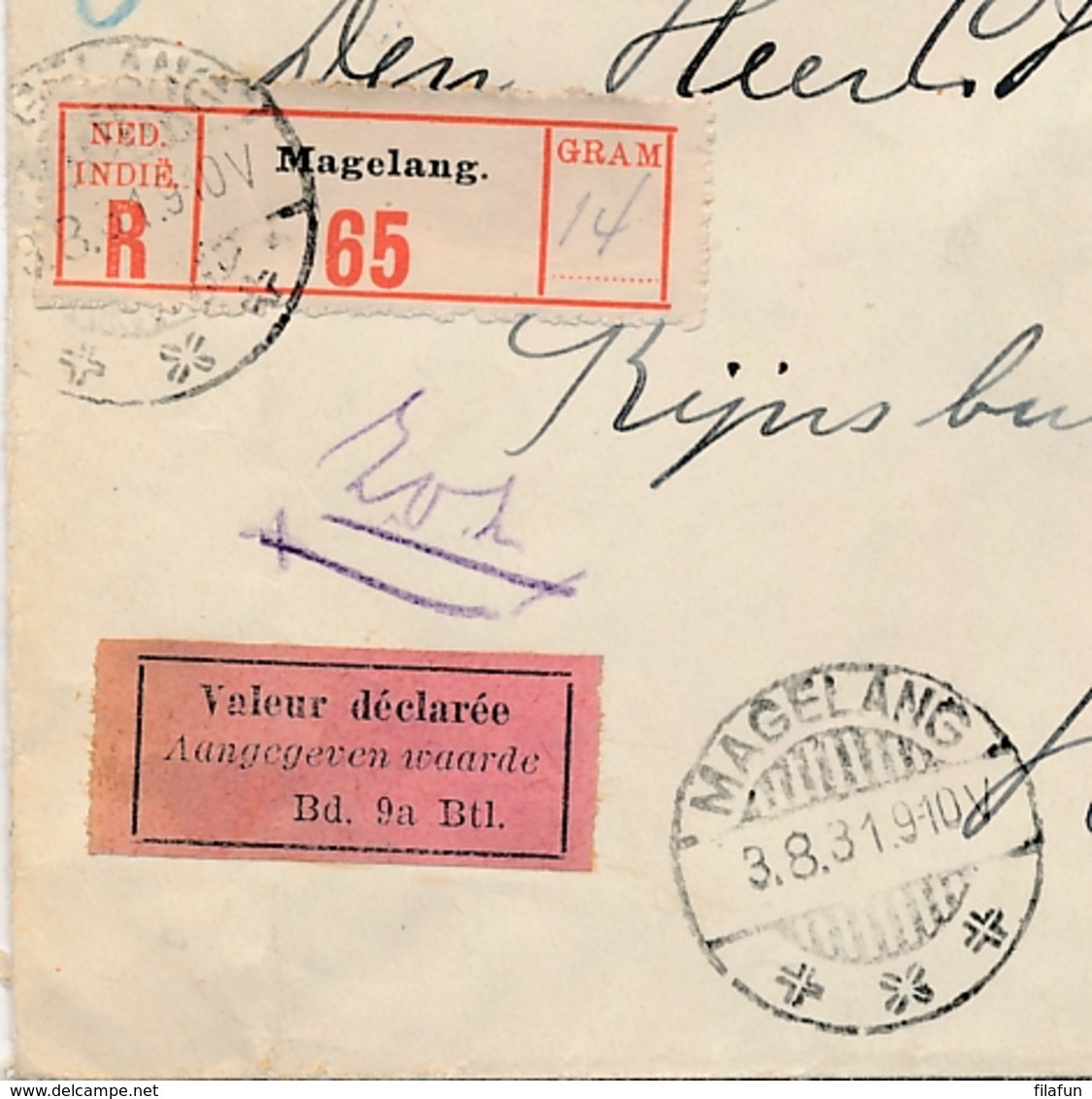 Nederlands Indië - 1931 - 47,5 Cent Frankering Op R-Valeur Déclarée Cover Van Magelang Naar Leiden / Nederland - Nederlands-Indië