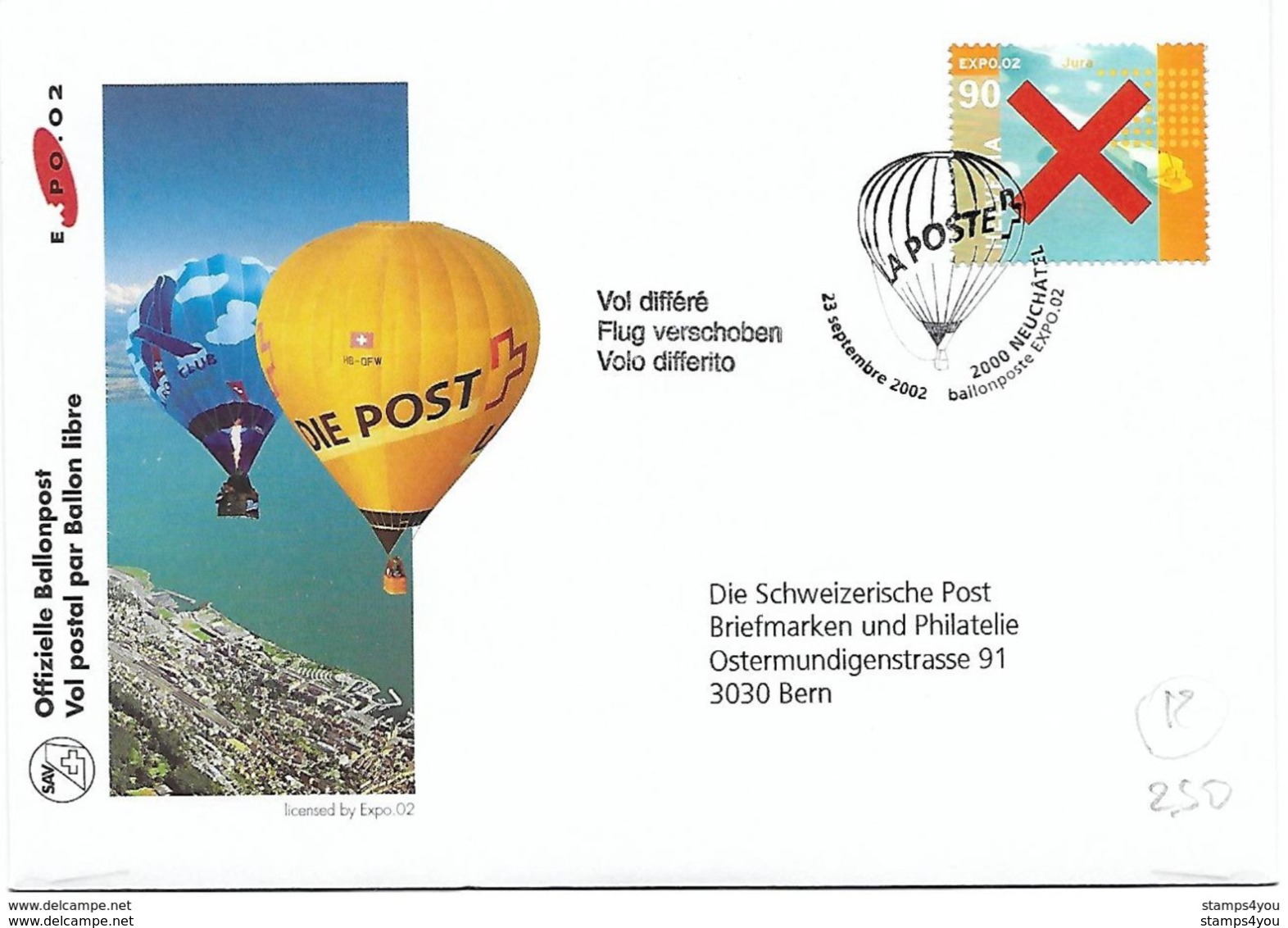 201 - 12 - Enveloppe Avec Oblit Spéciale "Vol Ballon Expo 02 2002 - Vol Différé" - Poststempel