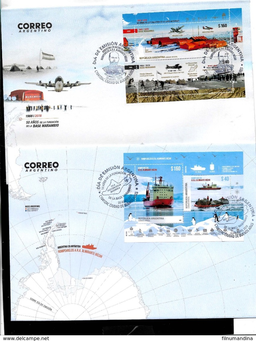 ARGENTINA 2019 ANTARCTIC BRICE-GLACE IRIZAR BATEAUX,STATION NMARAMBIO,FAUNA MANCHOTS UNUSUAL COATING BLOC PREMIER JOUR - FDC