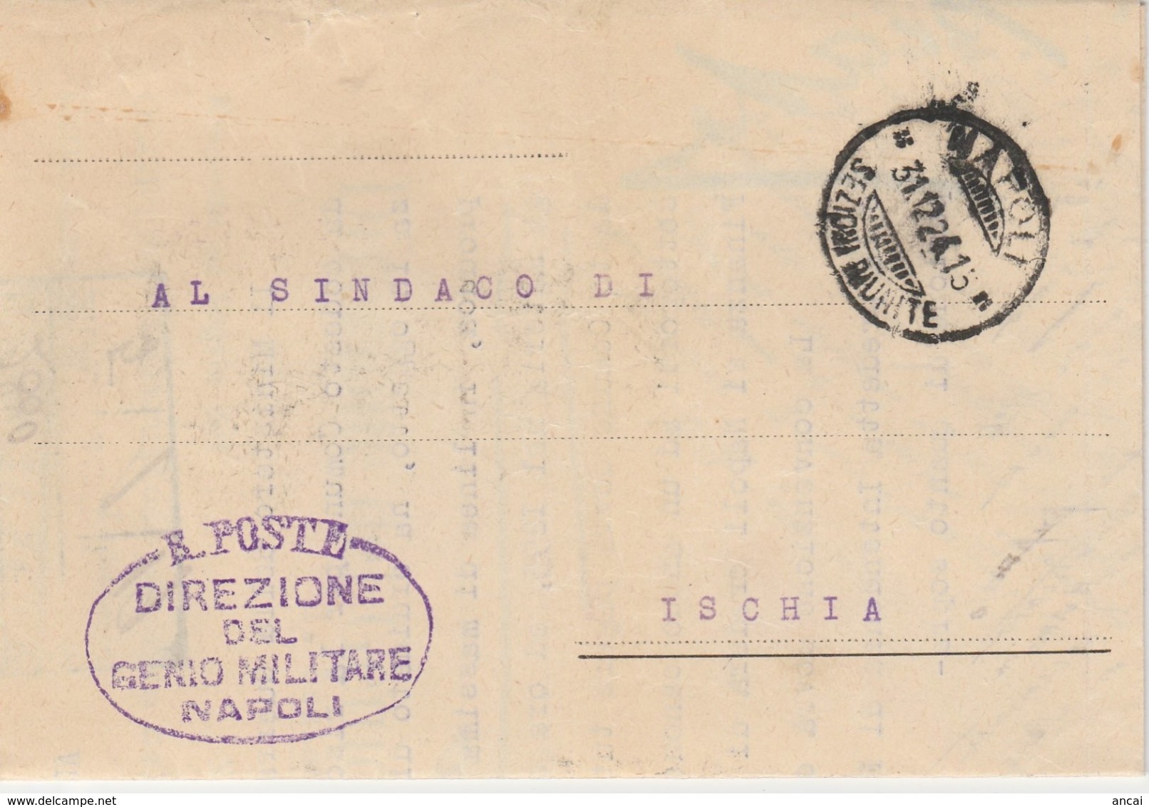 Napoli. 1924. NAPOLI *SEZIONI RIUNITE* + Ovale DIREZIONE DEL GENIO MILITARE NAPOLI, Su Franchigia Con Testo - Documents