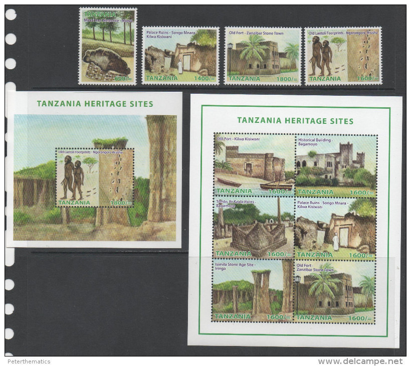 TANZANIA ,2014, MNH, HERITAGE SITES, FORTS, BOATS, RUINS, STONE AGE SITES, PRIMITIVE MEN, 4v+SHEETLET+S/SHEET - Other & Unclassified