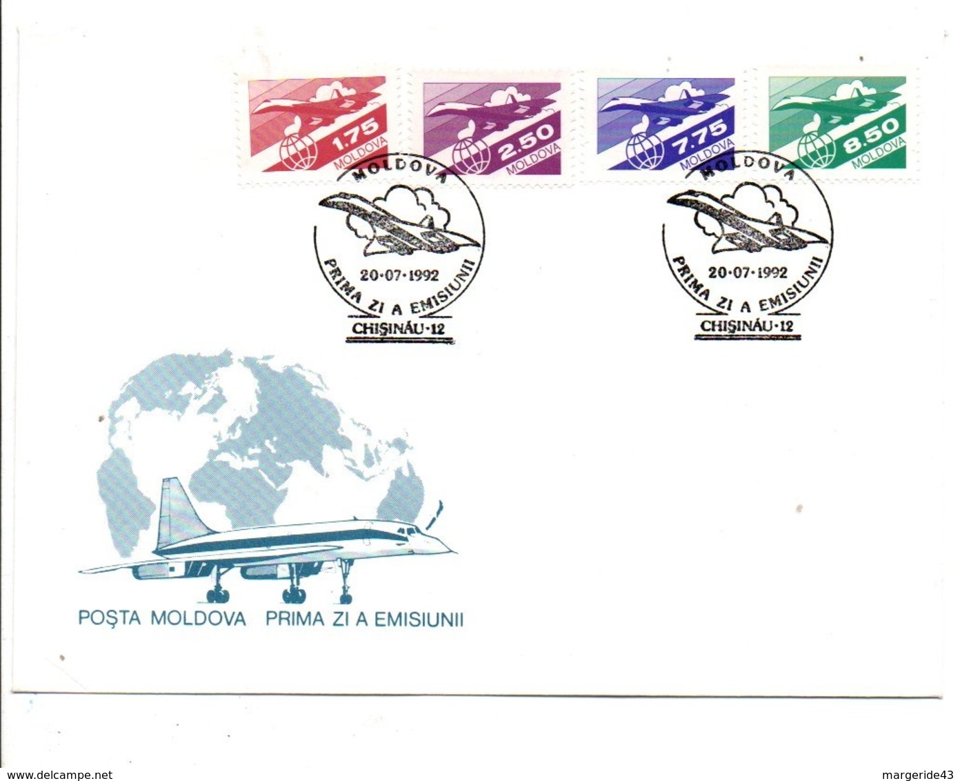 MOLDAVIE FDC 1992 SERIE COURANTE  CONCORDE - Moldavie