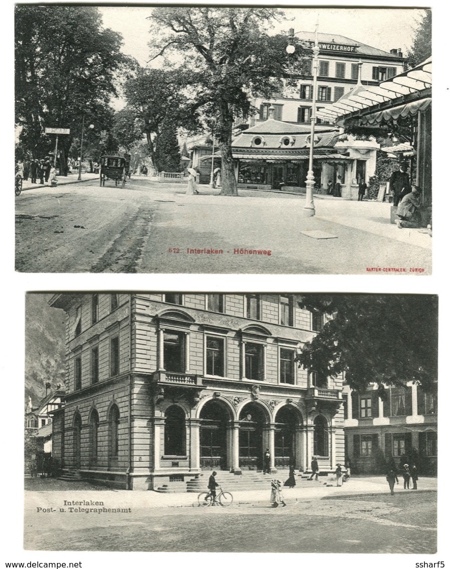 2 AK INTERLAKEN Post- U. Telegrapohenamt + Höhenweg Mit Leben Um 1908 - Interlaken