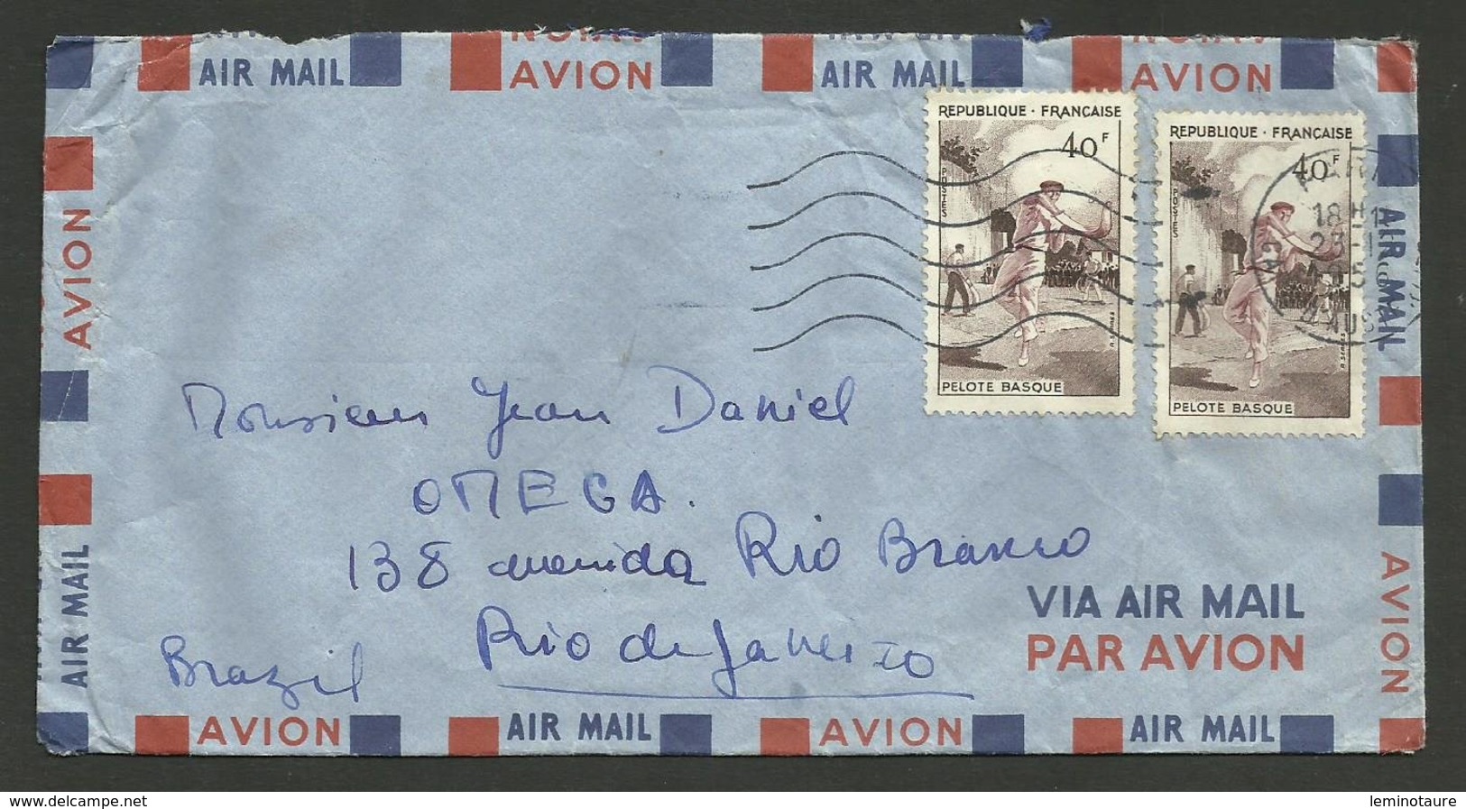 40F Pelote Basque X 2 / Lettre Avion >>> BRESIL /  PARIS 23.12.1956 - 1921-1960: Moderne