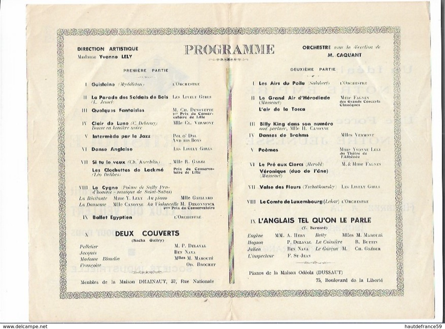 Programme 7 Janvier 1940 Gala Artistique   SOCIETE INDUSTRIELLE  LILLE Jeunesse De L'Empire Français - Afiches