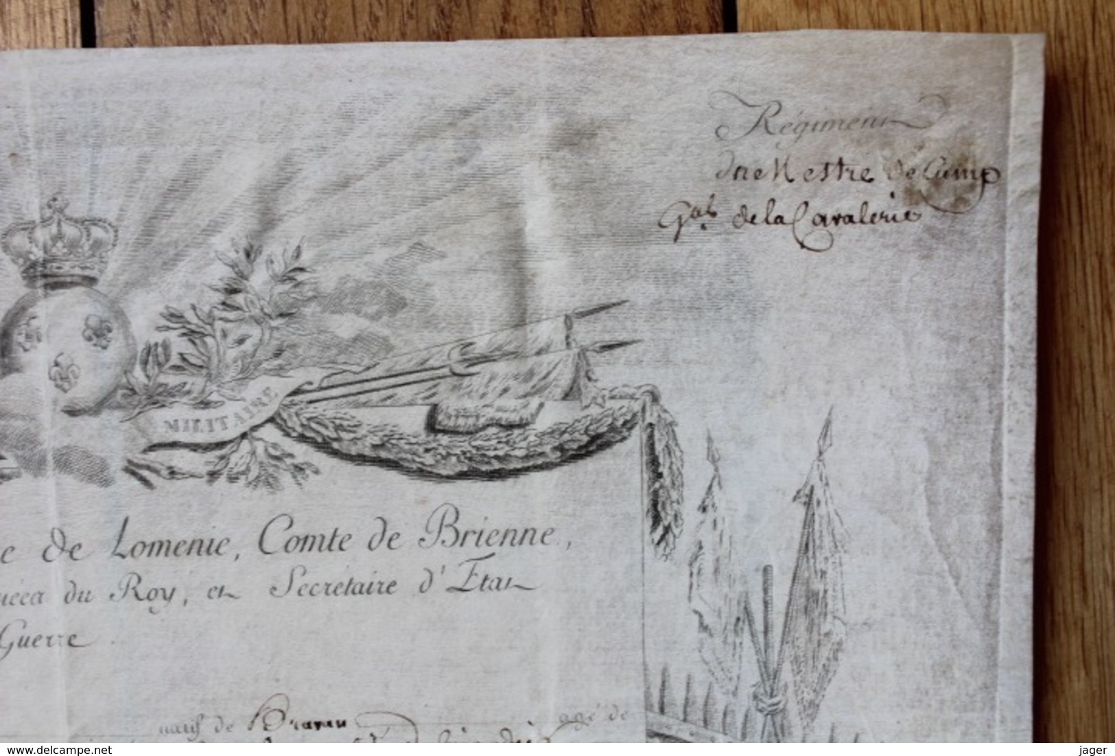 Diplôme Sur Velin 1788 Autographe Du Comte De Brienne Récompense Militaire - Documents Historiques