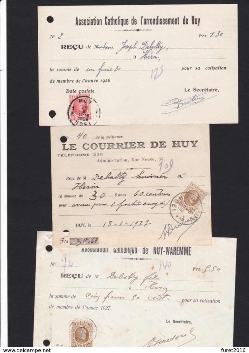 ALBERT Et HOUYOUX   LOT : Reçus Et Quittances : 10 Documents - 1915-1920 Albert I