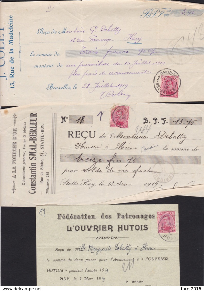 ALBERT Et HOUYOUX   LOT : Reçus Et Quittances : 10 Documents - 1915-1920 Albert I
