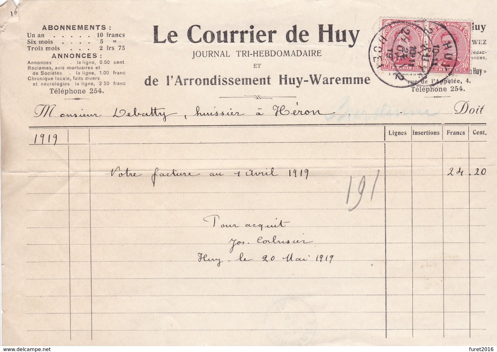 ALBERT et HOUYOUX   LOT : reçus et quittances : 10 documents