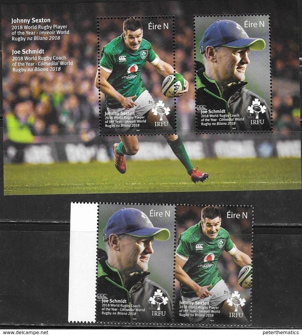 IRELAND, 2019, MNH,  RUGBY, JOHNY SEXTON, 2018 WORLD RUGBY PLAYER OF YEAR, JOE SCHMIDT, RUGBY COACH OF YEAR,2v+SLT - Rugby