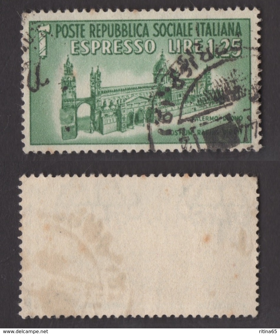 R. SOCIALE !!! 1944 1,25 LIRE ESPRESSO MONUMENTI DISTRUTTI !!! E23 - Exprespost