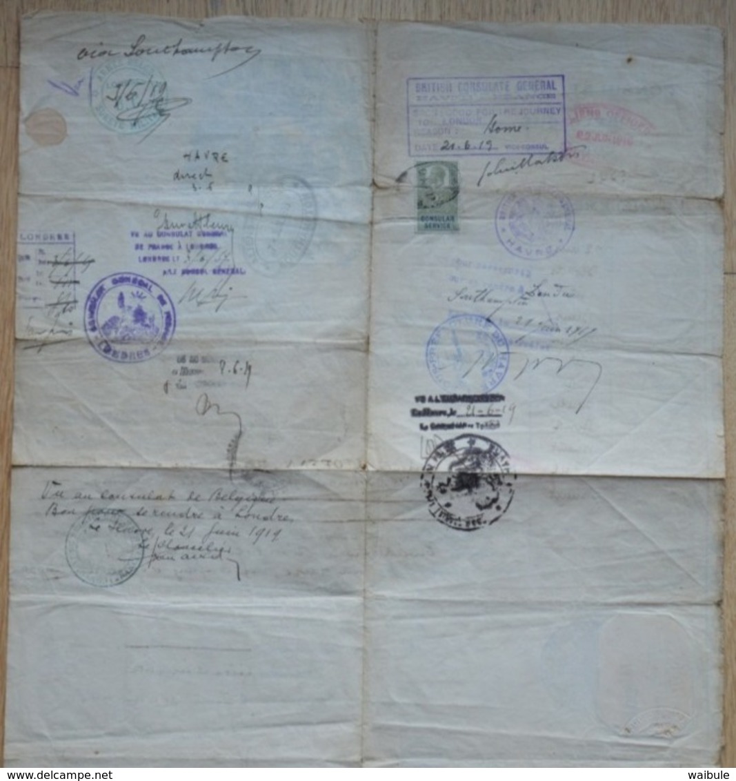 Passeport Belge Visa 1919 - Documents Historiques