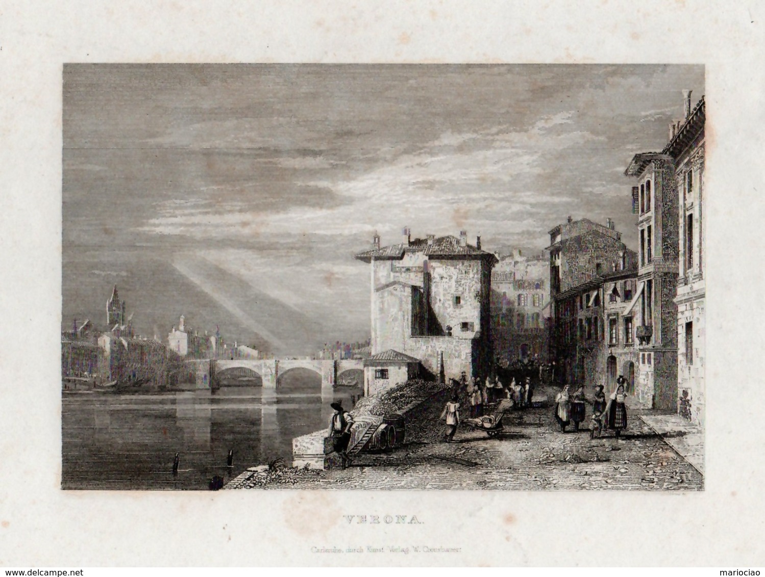ST-IT VERONA Ponte Pietra 1833 Inc. Acciaio Sir Augustus Wall Callcott - Prints & Engravings