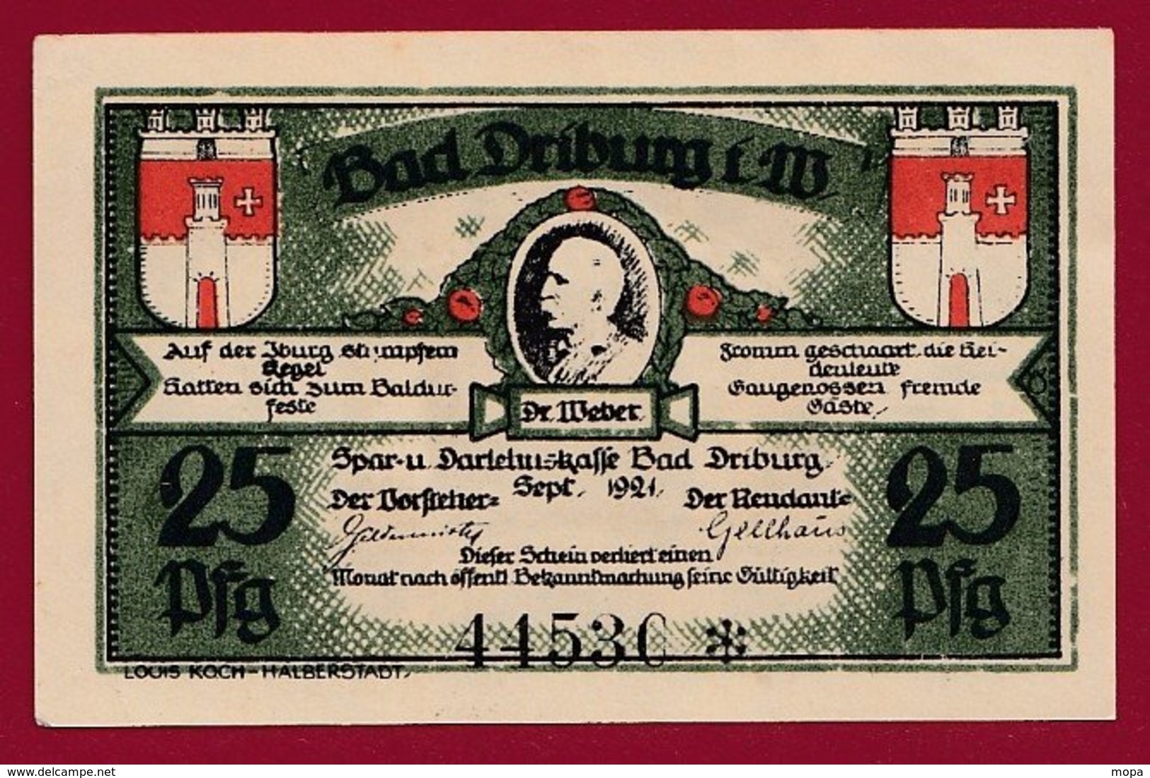 Allemagne 1 Notgeld De 25 Pfenning Stadt Driburg  (RARE)  Dans  état N °4714 - Collections