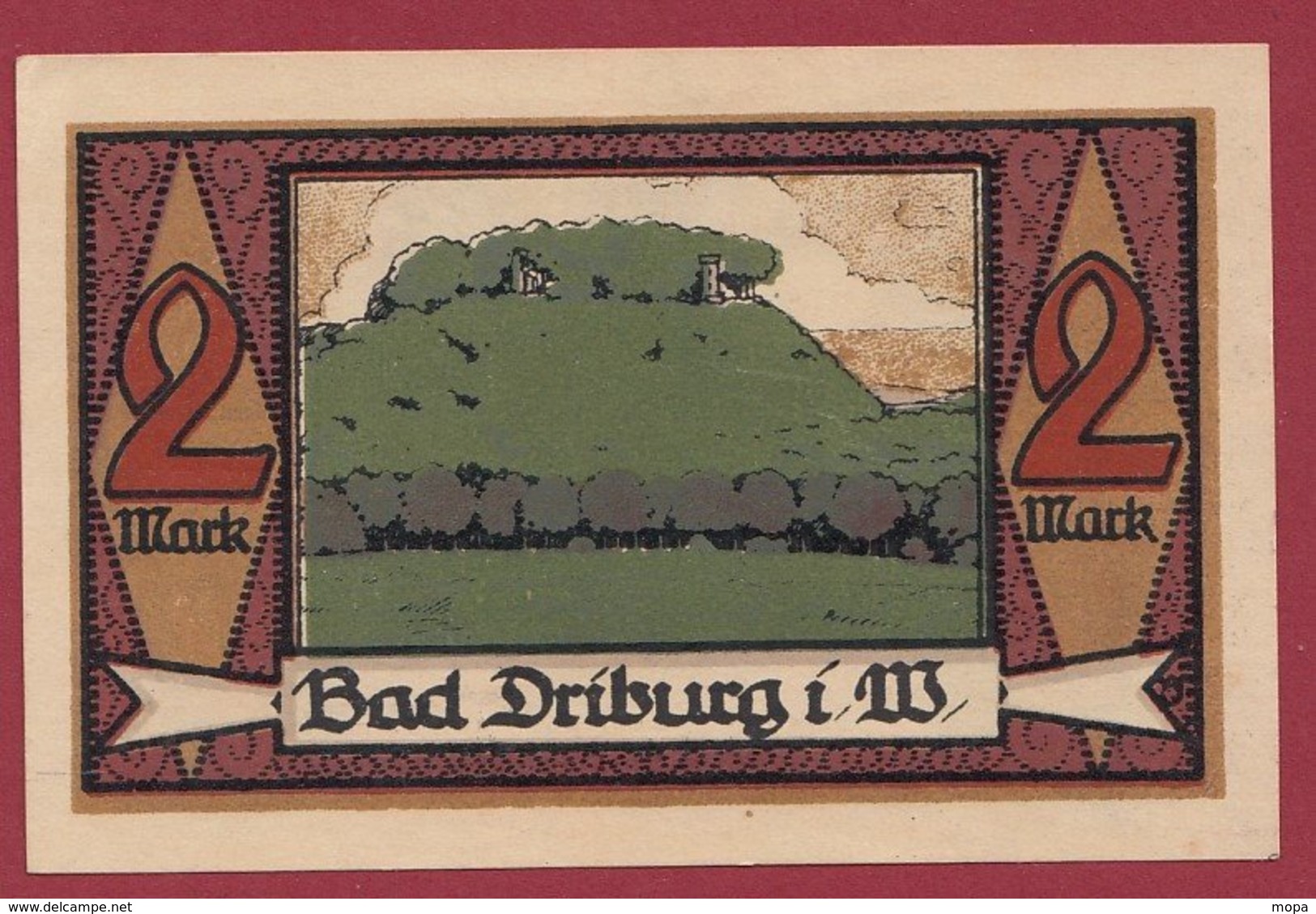 Allemagne 1 Notgeld De 2 Mark Stadt Driburg  (RARE)  Dans  état N °4716 - Collections