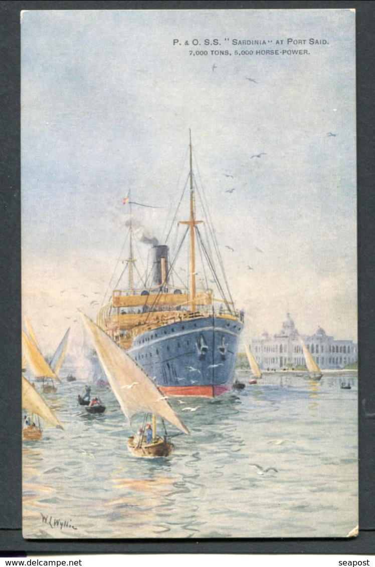 1912 WM WYLLIE ART -- P&O SS "SARDINIA" AT PORT SAID - Steamers